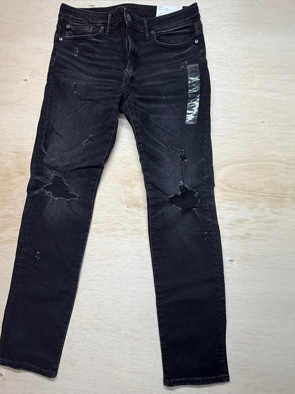 American Eagle Airflex+ Slim Jeans Men 33x32 Black Distressed Ripped Denim NWT